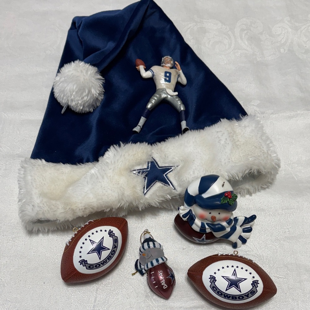 NFL Dallas Cowboys Blue and White Faux Fur Holiday Hat and Ornaments